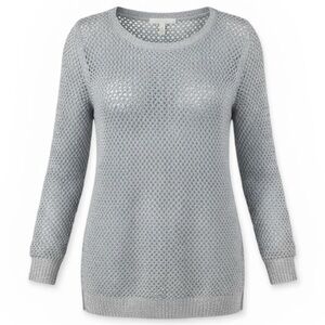 Chico's Metallic Silver Open-Knit Sparkly Silver Gray Sweater Size Medium